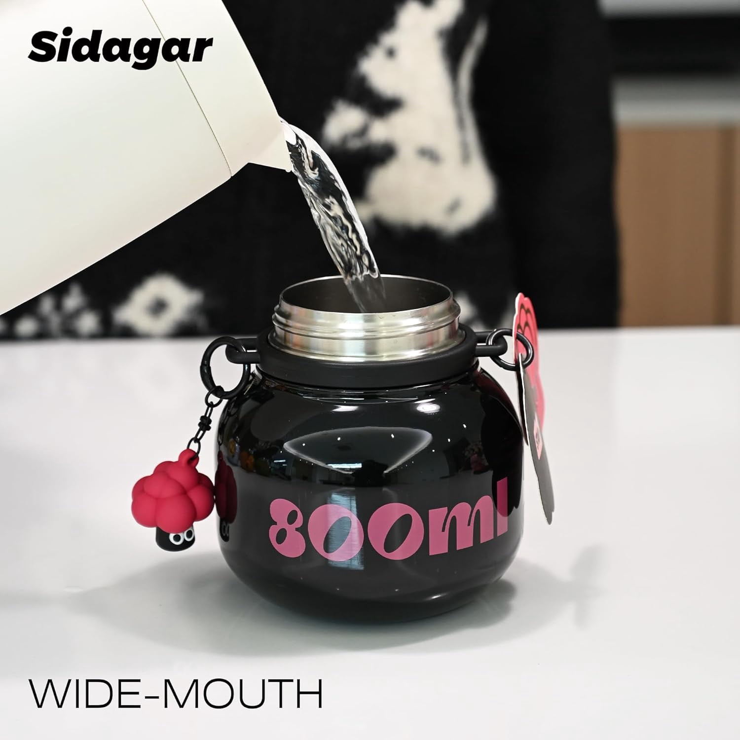 Sidagar 27 oz Stainless Steel Vacuum Insulated Water Bottle with Straw and Carry Handle, Black