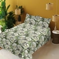 thumbnail image 2 of Ambesonne Rose Fitted & Flat Sheet with Shams 4 Pcs Set, Romantic Innocent Flowers Art, King, Eggshell Dark Sepia and Green, 2 of 5