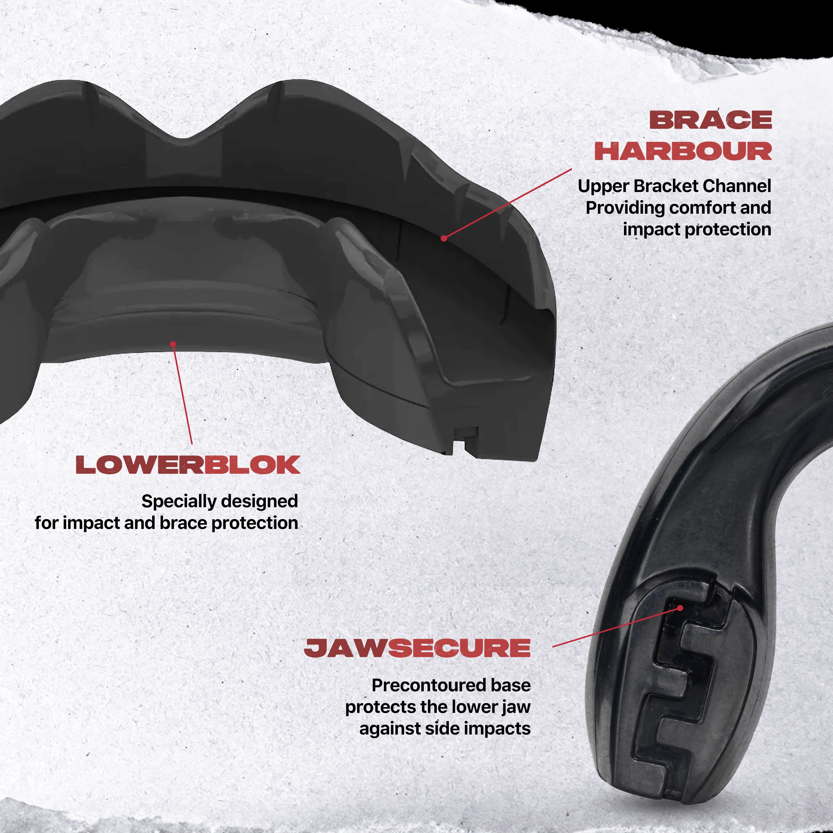 SAFEJAWZ Sports Mouth guard for Braces with Case, One Size Re-Mouldable Mouthguard (Black)