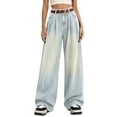 thumbnail image 3 of ZHYou Wide Leg Jeans for Women Baggy Loose High Waist Pleated Vintage Washed Casual Palazzo Denim Pants for Ladies,Light Blue,Size XS, 3 of 5