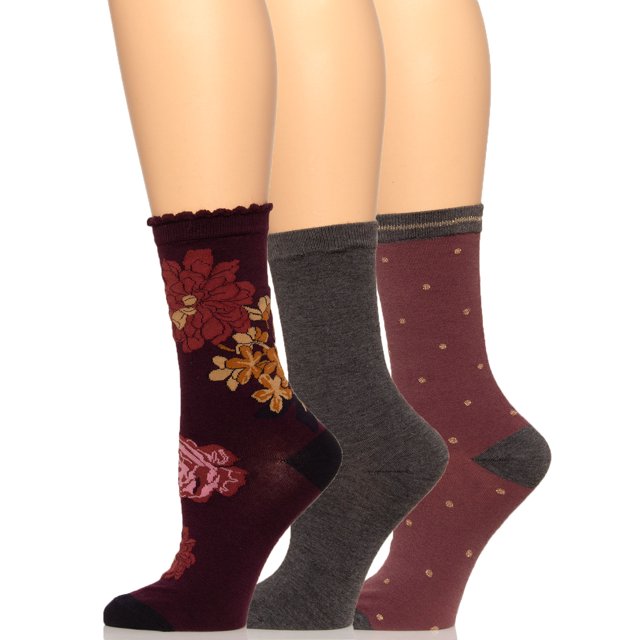 Felina Crew Socks 3Pack Soft Comfort One Size Fits All (Victorian Floral, One Size