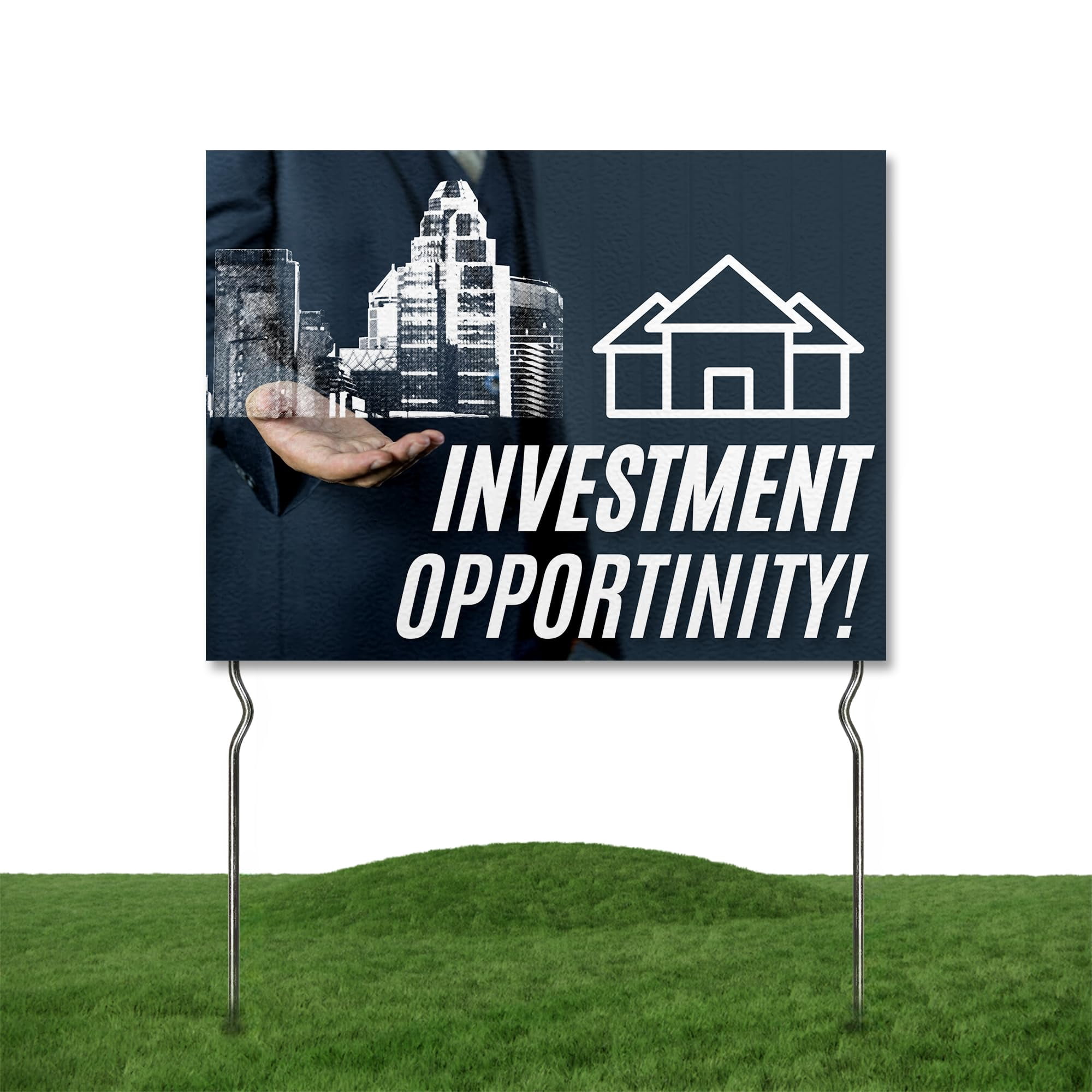 Investment Opportunity! Yard Sign by DC | 24 x18 Double Sided Real Estate Garden Sign with 13” Metal Stakes | Outdoor Signs Waterproof for Lawn Patio Sidewalk & House | Set of 1 | Made in USA