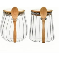 2-Pack Sugar Containers with Bamboo Lids and Spoons, 25.3 FL OZ Sugar Bowls Coffee Canisters Glass Food Storage Jars Candy Jar, Decorative Jar for Coffee Bar Accessories