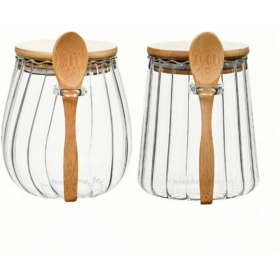 2-Pack Sugar Containers with Bamboo Lids and Spoons, 25.3 FL OZ Sugar Bowls Coffee Canisters Glass Food Storage Jars Candy Jar, Decorative Jar for Coffee Bar Accessories