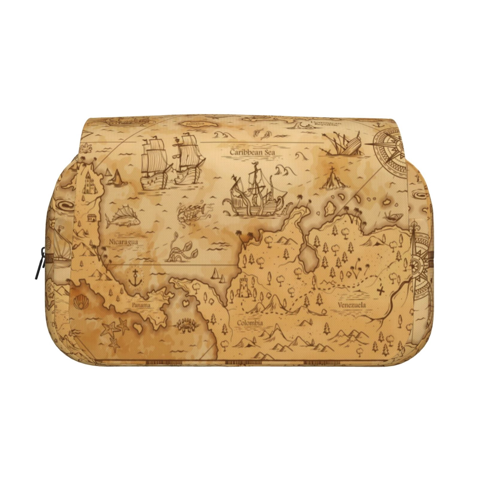 Rateoe Old Vintage Map Of Sea Pattern Double Clamshell Pen Case, Storage Organizer with Two Zipper Compartments– Holds Up to 50 Pencils & Pens