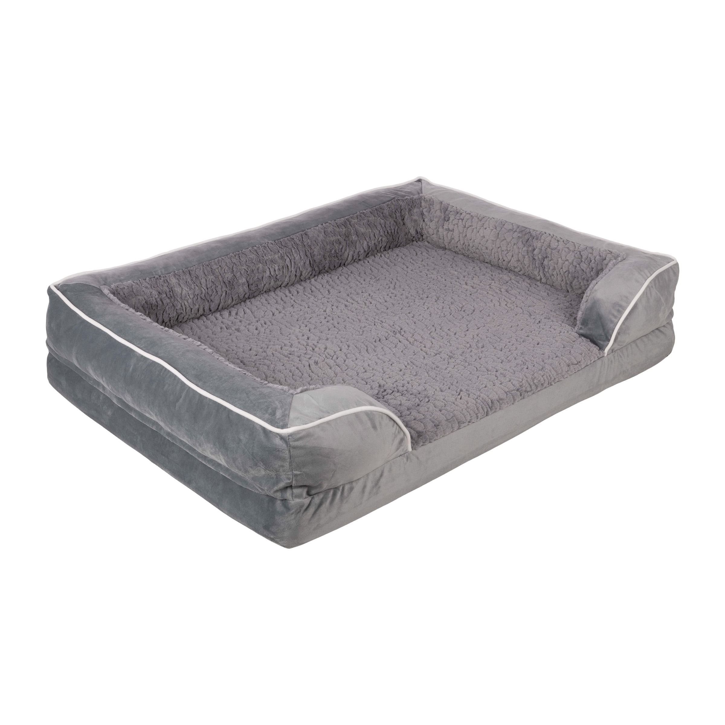 PETMAKER Orthopedic Dog Bed with Bolster and Removable Washable Cover, Gray