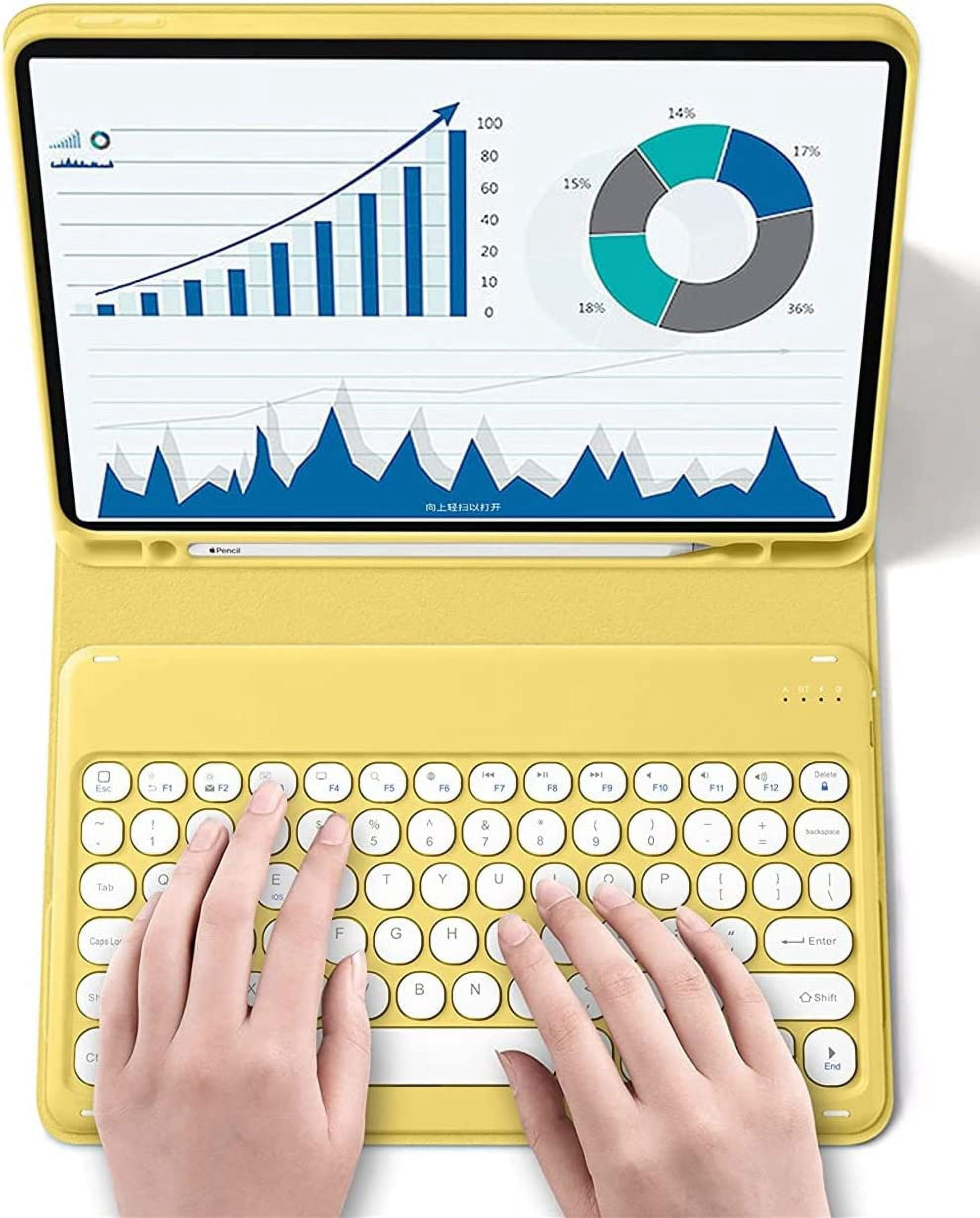 iPad Keyboard Case for iPad 6th Gen 2018, iPad 5th Gen 2017, iPad Pro 9.7, iPad Air 2, iPad Air 1, Soft Back Cover with Pencil Holder & Magnetically Detachable Wireless Bluetooth Keyboard, Yellow