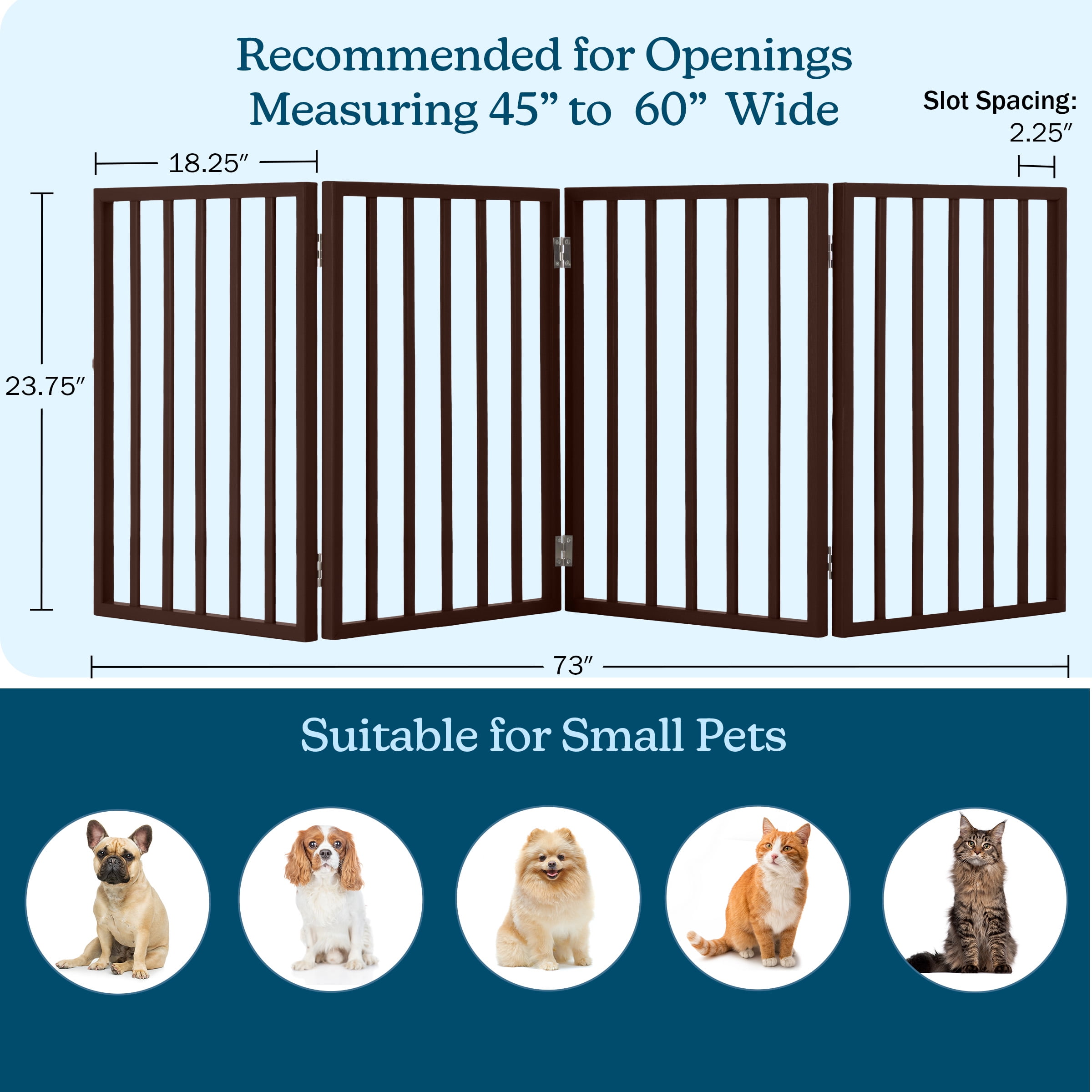 PETMAKER 4-Panel Indoor Foldable Pet Gate for Stairs or Doorways (Brown)