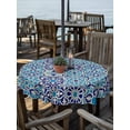 thumbnail image 2 of Outdoor Tablecloth with Umbrella Hole for Patio/Picnic/Party/Camping, Vintage Morocco Waterproof Table Cloth Round Cover Washable, Traditional Tribal Abstract Geometric Blue (Dia 60"), 2 of 8