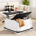 thumbnail image 1 of Table Basse Carrée avec Plateau Relevable et Rangement, Table Centrale en Bois pour Salon, Blanc et Noir, 1 of 6