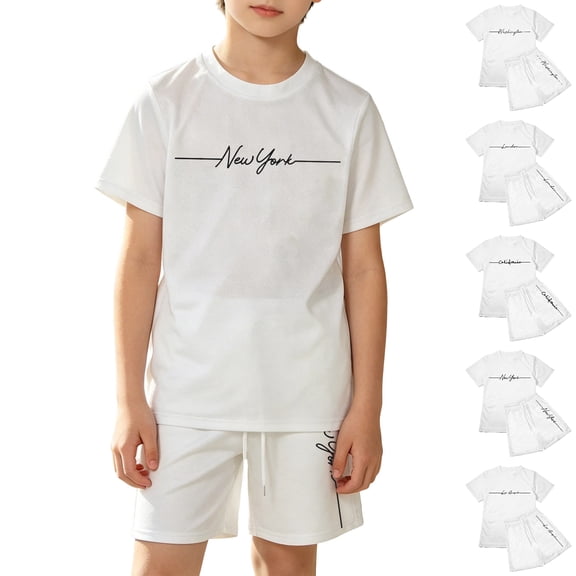 WELOIJEVBE Boys 2 Piece Outfits Fashion Child Boys Spring Summer Short Sleeve T-Shirt and Shorts Boys' Clothing Sets 9-10 Years