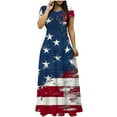 thumbnail image 2 of Rompers for Women Independence Day Ladies Fashion Women Short Sleeve Round-Neck Dress Printed Long Dresses Pocket Blue Xxl, 2 of 5