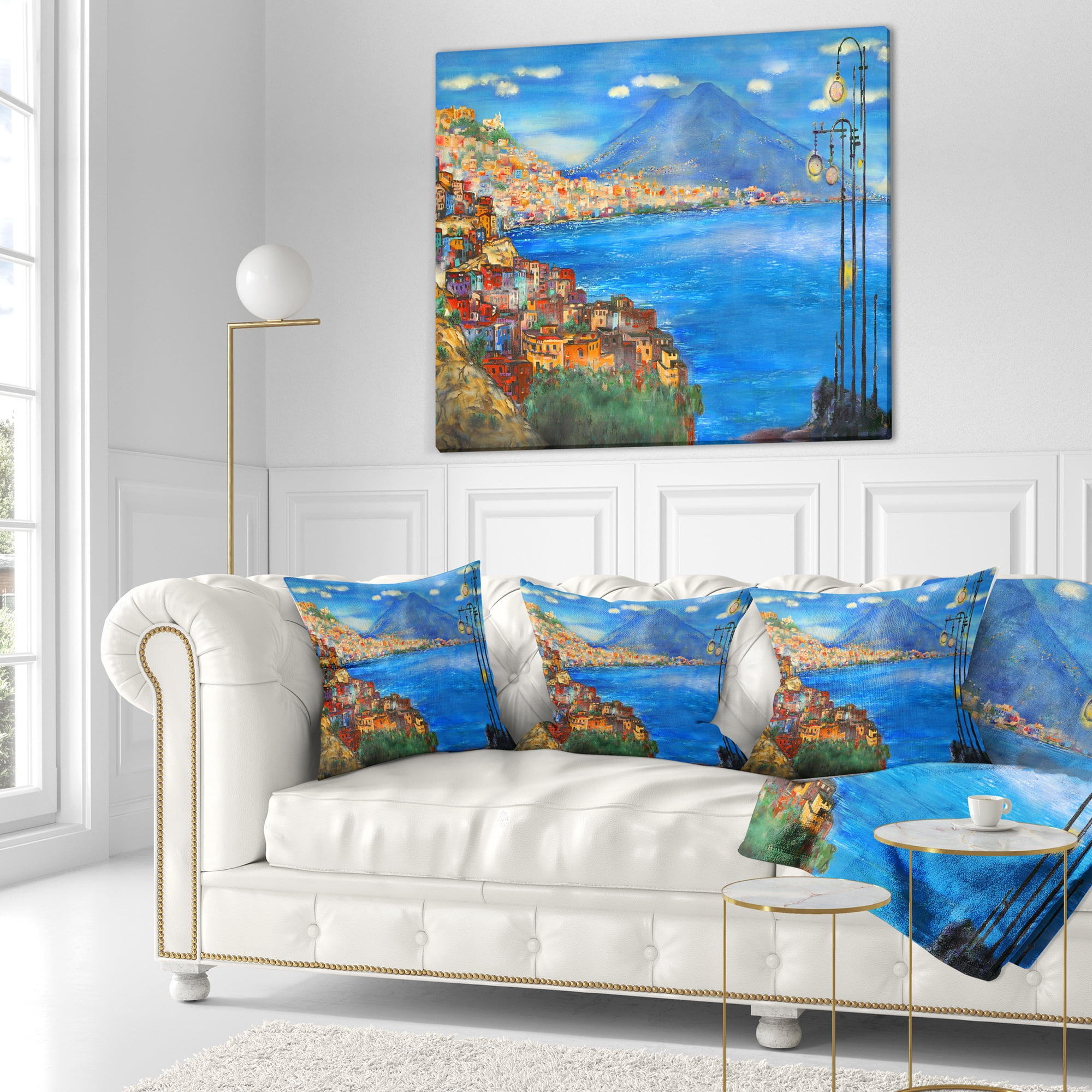 Designart Saturday Night Sea - Landscape Painting Throw Pillow - 18x18