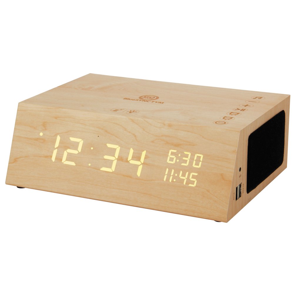 GOgroove Bluetooth Alarm Clock Radio, Light Wooden Finish