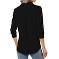 thumbnail image 4 of Baberdicy Oversized V-Neck Chiffon Top - 2025 Spring/Summer 3/4 Sleeve Flowy Blouse, European Style Loose Fit Tunic Shirt (Black | XL), 4 of 8