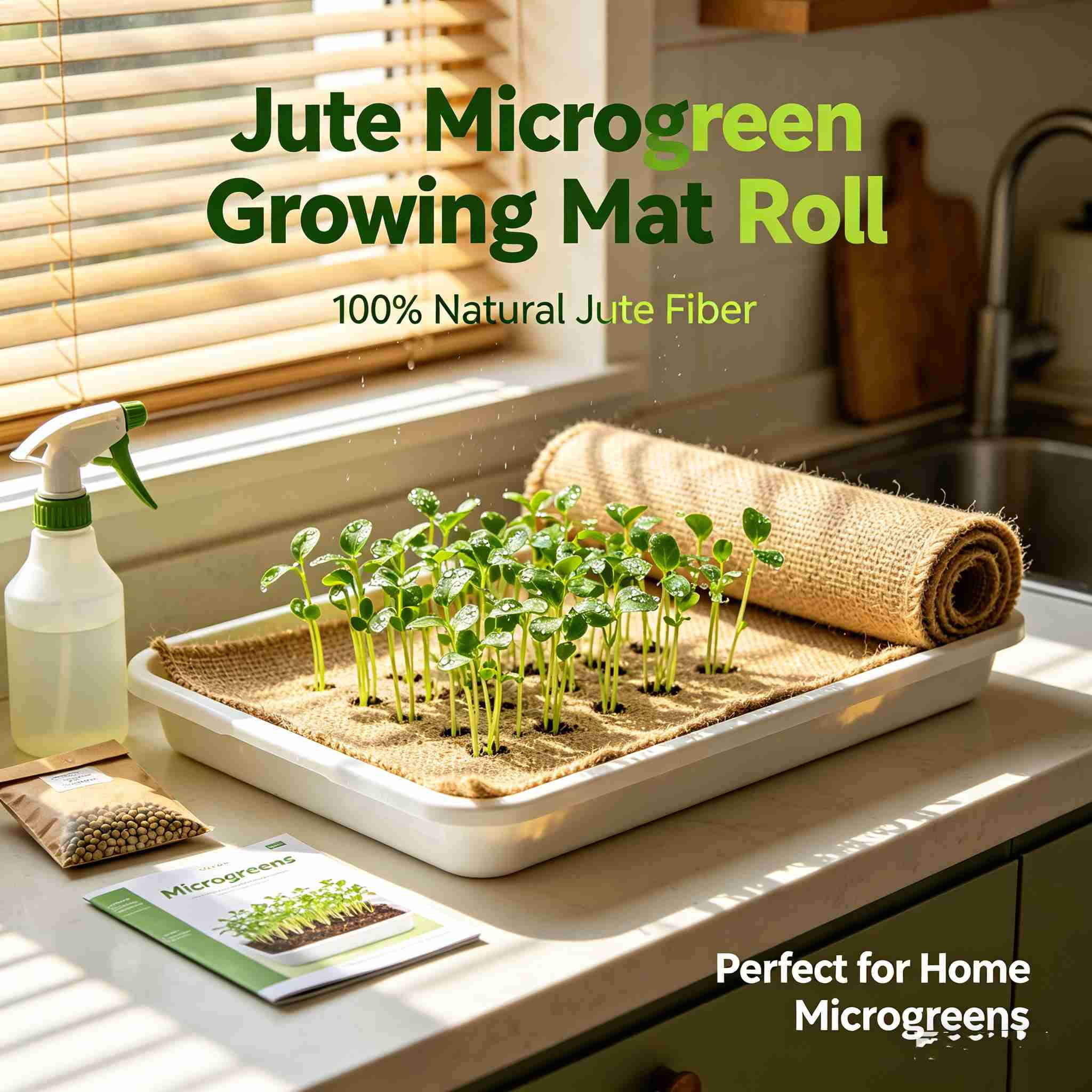Microgreens Growing Mat Jute Fiber Grow Mats, 10" x 180" Hydroponic Grow Pads for Wheatgrass, Sprouts, Hydroponics Seed Starter Trays, Organic