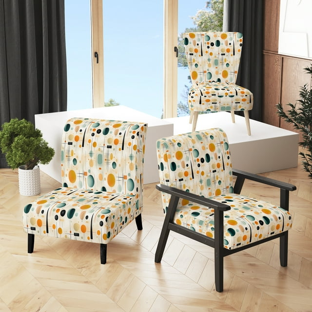 Designart "Abstract Expressions In Midcentury Modern I" Teal Midcentury Upholstered Accent Chair - Mid-Century Modern Arm Chair For Living Room