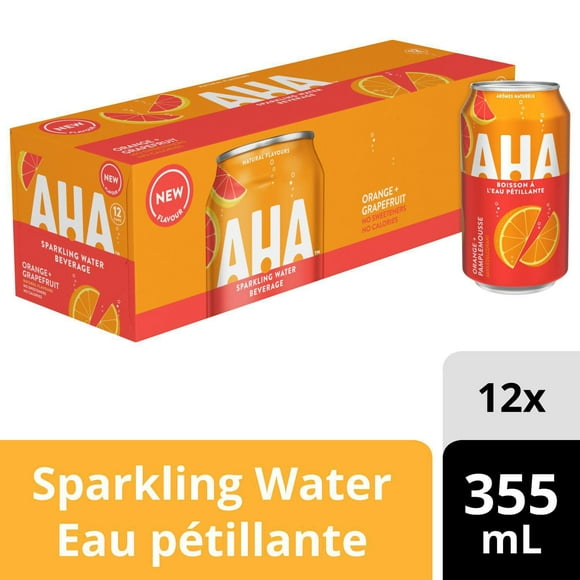 AHA Orange + Grapefruit Sparkling Water 355mL cans, 12 pack, 12 x 355mL