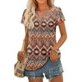 thumbnail image 3 of KISSMODA Womens V Neck Short Sleeve Summer Tops Button Down Pleated Tunic Tops Shirts S-3XL, 3 of 5