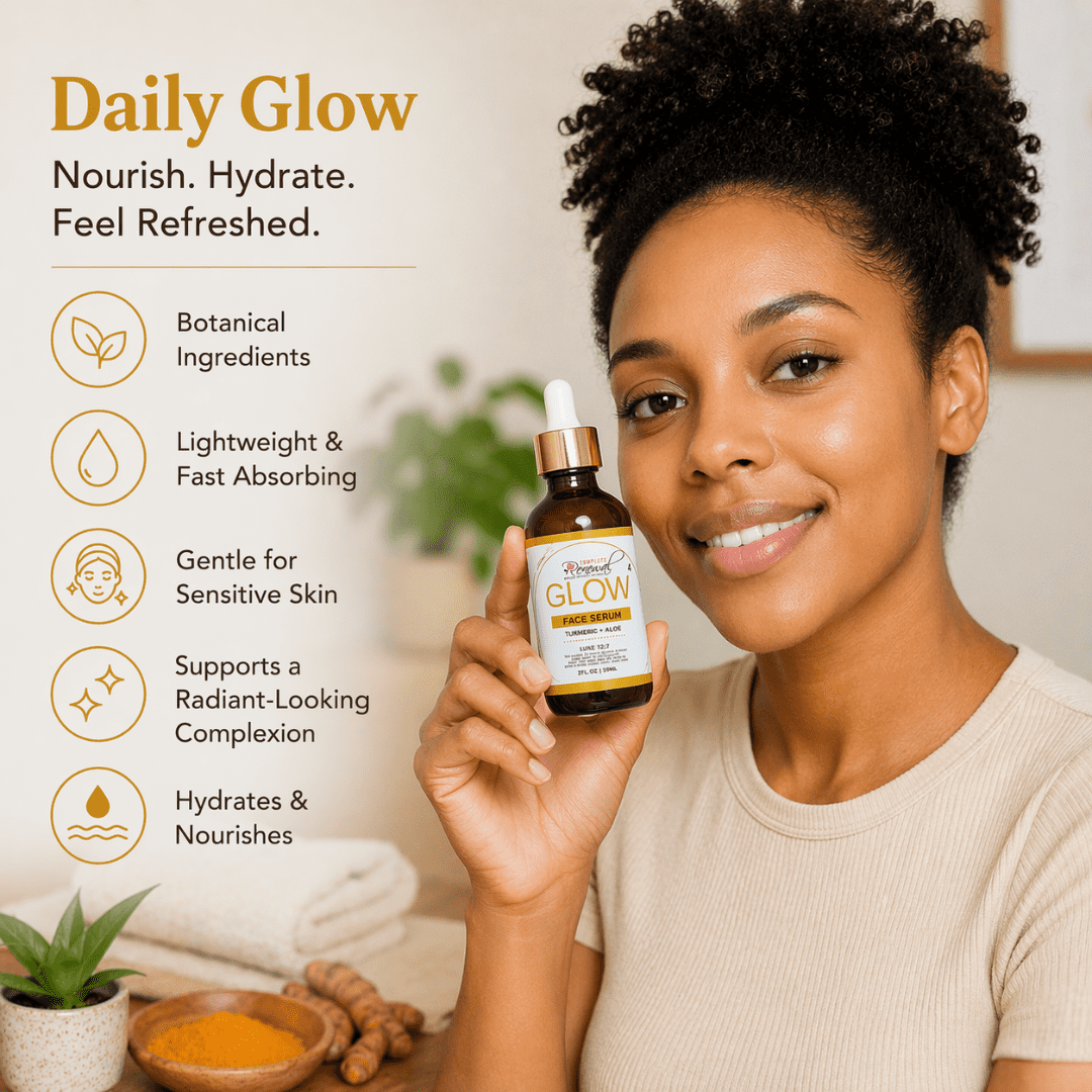Complete Renewal Glow Face Serum with Turmeric & Aloe Vera, Lightweight Botanical Facial Oil for Uneven-Looking Skin Tone, Gentle for Sensitive Skin, 2 fl oz