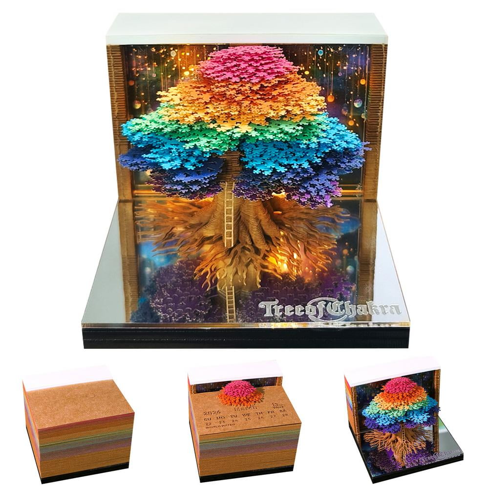 2026 Tear Away Mini Desk Calendar Memo Notepad with LED Pad, Featuring Tree Theme and Bright Colors for Desk Use