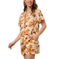 thumbnail image 4 of Women Hawaiian Sets 2 Pieces Floral Button Down Shirt and Shorts Tropical Vacation Beach Casual Outfits 2025 XL Beige Orange, 4 of 5