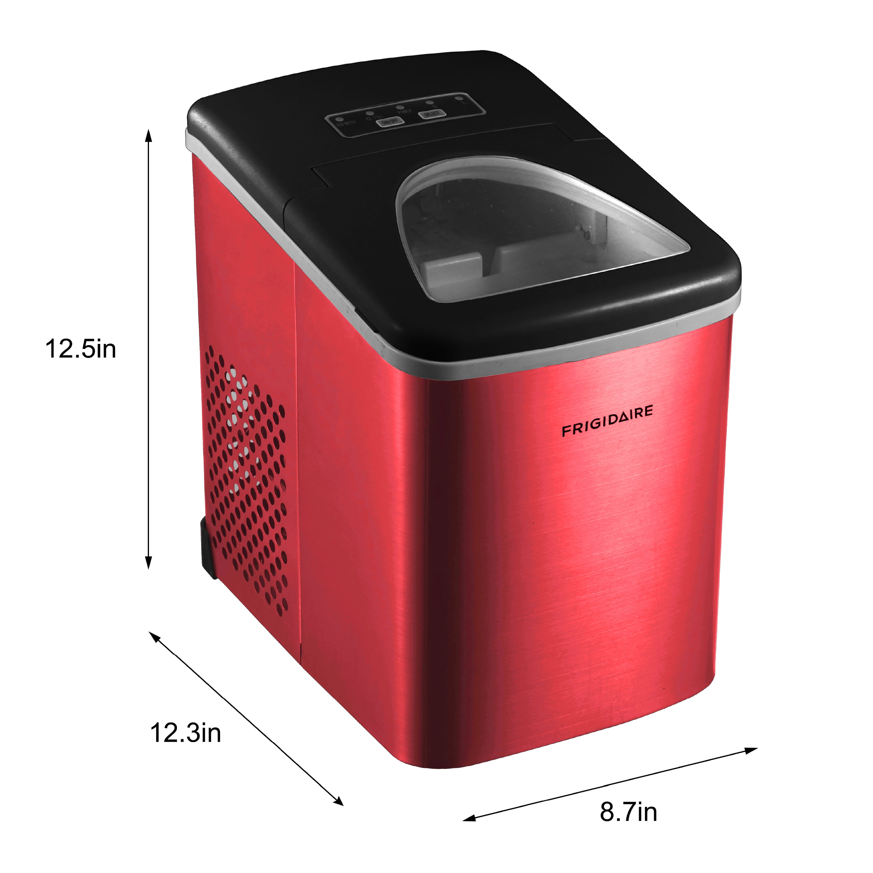 Frigidaire 26 lb. Bullet Ice Maker, Countertop Ice Machine with LED Control Panel, Red Stainless Steel
