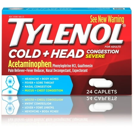 2 Pack - TYLENOL Cold Head Congestion Caplets For Adults, Severe, 24 ea