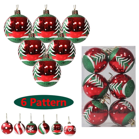 6 Pack 2.3 Inch Red White Green Christmas Ball Ornaments Shatterproof Holiday Tree Hanging Baubles Set-a-