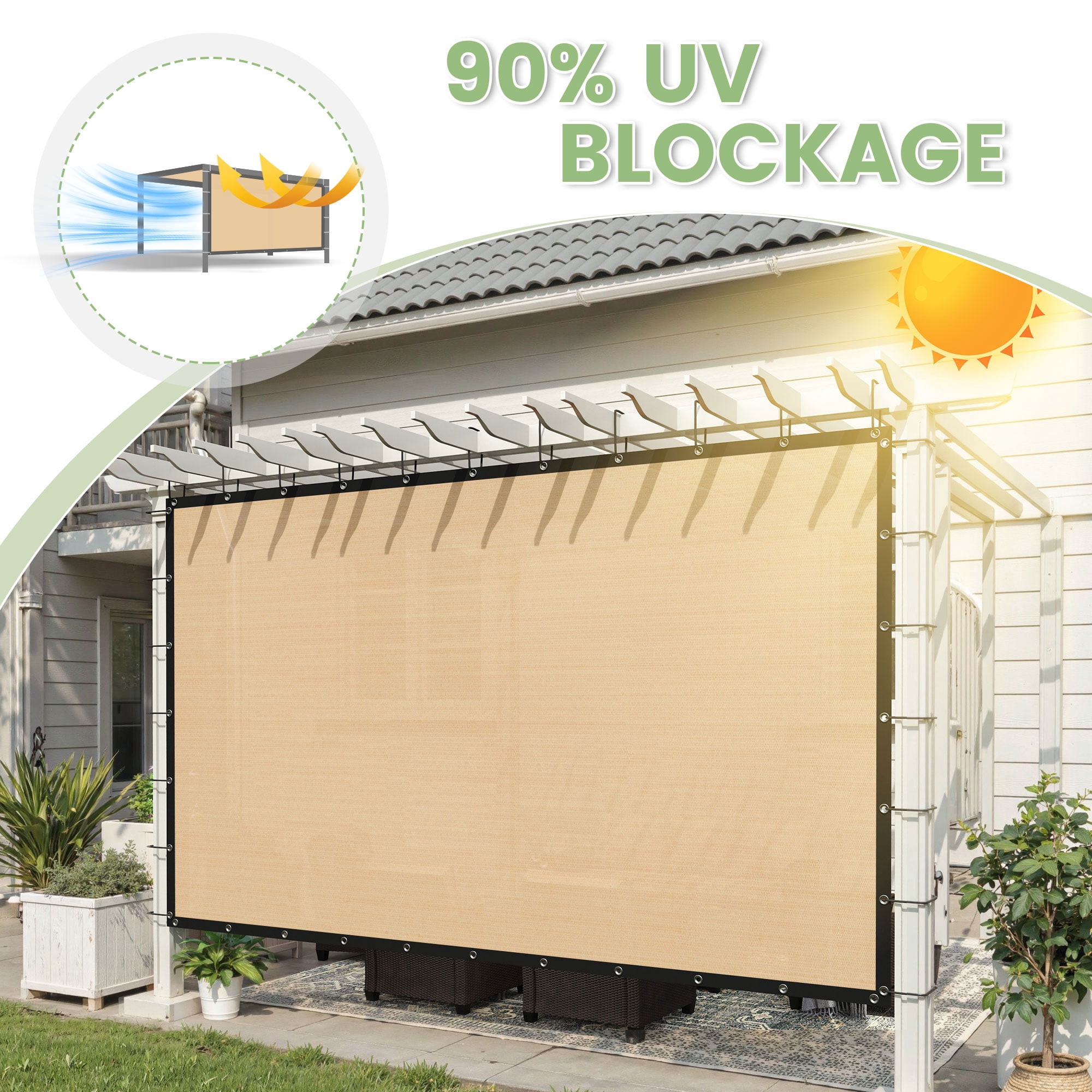 DIFY 90% UV Block Sun Shade Cloth with Grommets, 10' x 12', Wheat