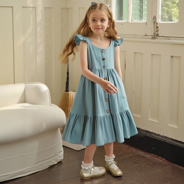 Robe Fille Enfant Robe Mignonne Fille Robe d'Anniversaire Tout-Petit Robe de Princesse Robe d'Été Vêtements Fille 4-5 Ans