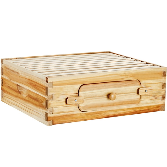 KFFKFF Beekeeping Starter Set, fir Wood Coated with Pure Beeswax, Langstroth Hive Structure with 10 Frames and Bases, Clear Acrylic Observation Windows for Novice and Experienced Apiarists
