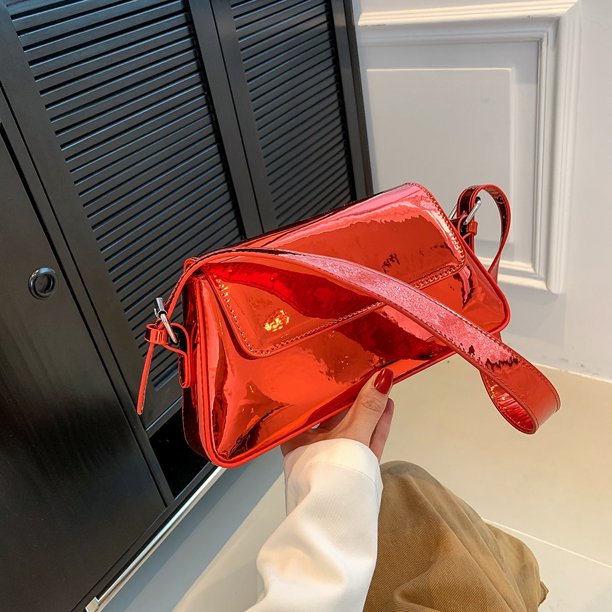 Bolso de mano Y2K, Bolso de hombro de Color metálico, Bolso de viaje diario para mujer de cuero PU