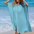 thumbnail image 2 of Tqyyweavej Plus Size Cover Ups for Swimwear Women Botton Down Solid Color Beach Cover Up Free Size Loose V Neck Swim Coverup, 2 of 7