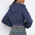 thumbnail image 4 of FASHOFT Womens Cropped Zip Up Hoodie Long Sleeve Crop Hooded Jacket with Pocket Comfy Y2K Sweatshirt Streetwear Navy XL, 4 of 5