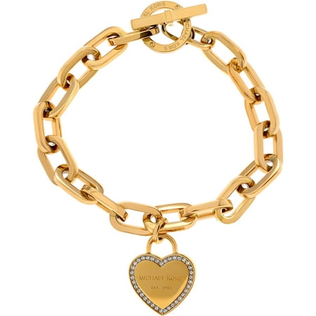Michael Kors Women's Crystal Gold-Tone Stainless Steel Heart Toggle Fashion Bracelet, 7