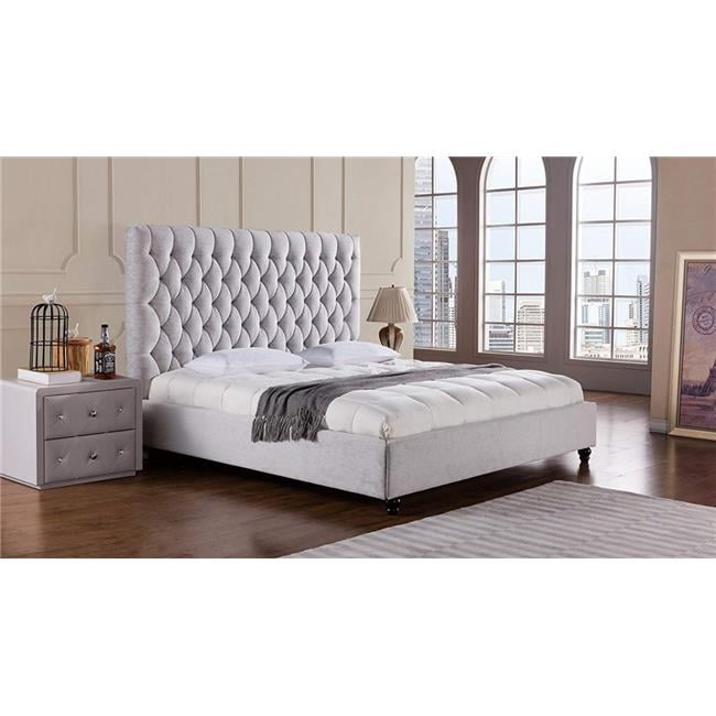 Benzara BM194651 Fabric Upholstered Wooden California King Bed with