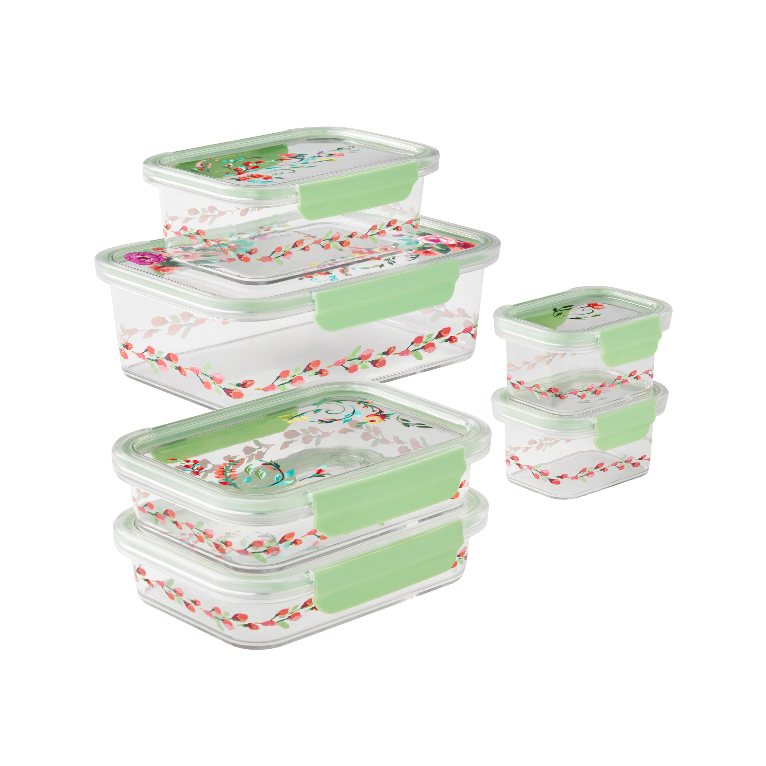(2 pack) The Pioneer Woman Painted Meadow Rectangle Tritan Food Storage Containers with Tritan Lid. Set of 6, 12 Pieces