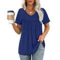 thumbnail image 2 of Qtocio Womens Shirts Casual,Solid Color Short Sleeve Blouses Summer V Neck Ruched Front Slim Comfortable Ladies Tops, 2 of 5