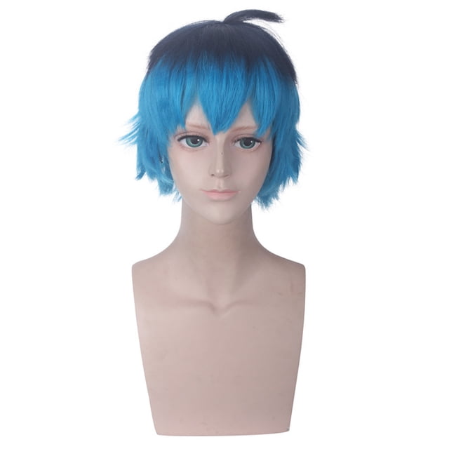 Peluca para cosplay Luka Anime sintética, negra y azul degradada, 30 cm