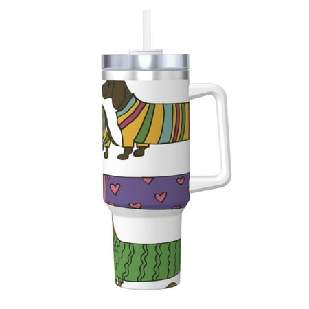 

Dachshund Dog Color 40oz Car Insulated Cups Ice Bully Cup with Handle Double Stainless Steel Vacuum Tumblers Water Bottle with Lid and Straw