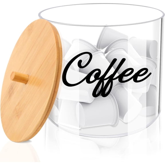 Coffee Pod Holder with Bamboo Lid, Large Capacity 80-Ounce Clear Countertop Storage for Coffee Capsules, K Cup Organizer for Keurig/Nespresso, coffee filter holder, Coffee Bar Accessories