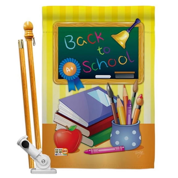 Breeze Decor BD-SE-HS-115074-IP-BO-D-IM11-BD 28 x 40 in. Vertical Back to School Special Occasion & Education Impressions Decorative Double Sided House Flag Set with Pole & Bracket Hardware
