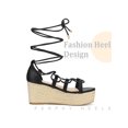 thumbnail image 3 of BLISSFUL STEP Lace Up Platform Wedge Heel Strappy Sandals for Women Black 7, 3 of 6