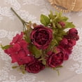 thumbnail image 5 of Soft Peach Pink and Magenta Red Vintage Artificial European-Style Core-Wrapped Peonies Silk Flowers and Hydrangeas for Wedding Bridal Home Decor – Beautiful Floral Centerpiece Bouquet(Red,12.6x8"), 5 of 9