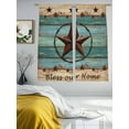 thumbnail image 2 of Sheer Curtains 72 inches Long 2 Panels Set Western Texas Star Retro Turquoise Wooden Rustic Farmhouse Sheer Window Curtain Rod Pocket Voile Drapes for Living Room/Bedroom, Each 52" W x 72" L, 2 of 7