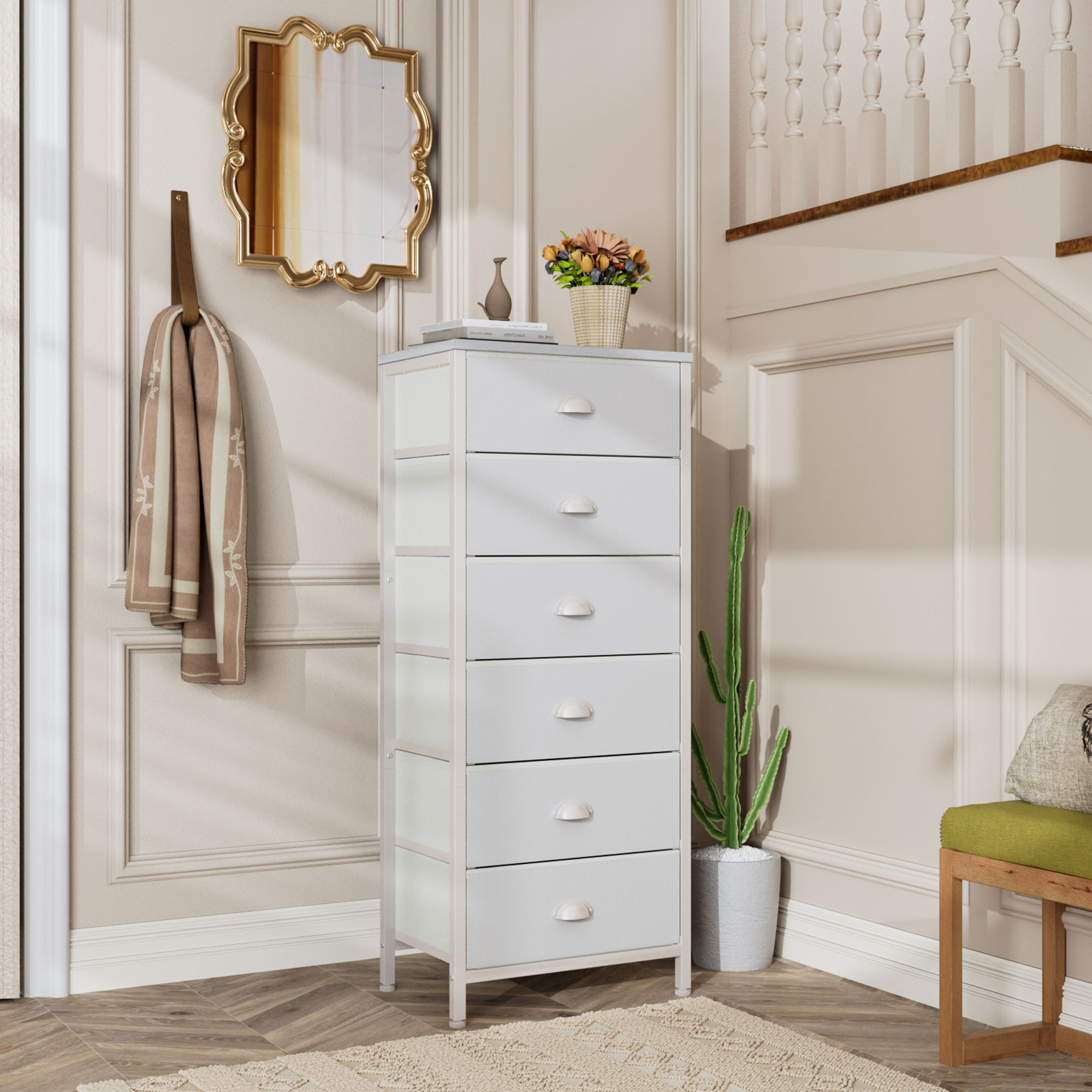 Furulem Fabric White Dresser, Vertical Storage Tower Organizer with 6 ...