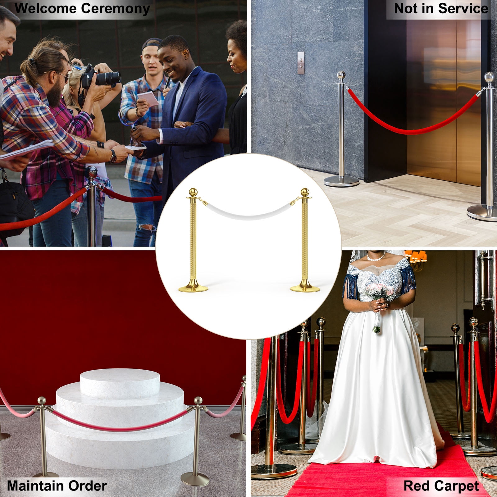 Unique Bargains 4 Feet White Velvet Stanchion Rope 2 Pack Crowd Control Barrier Rope