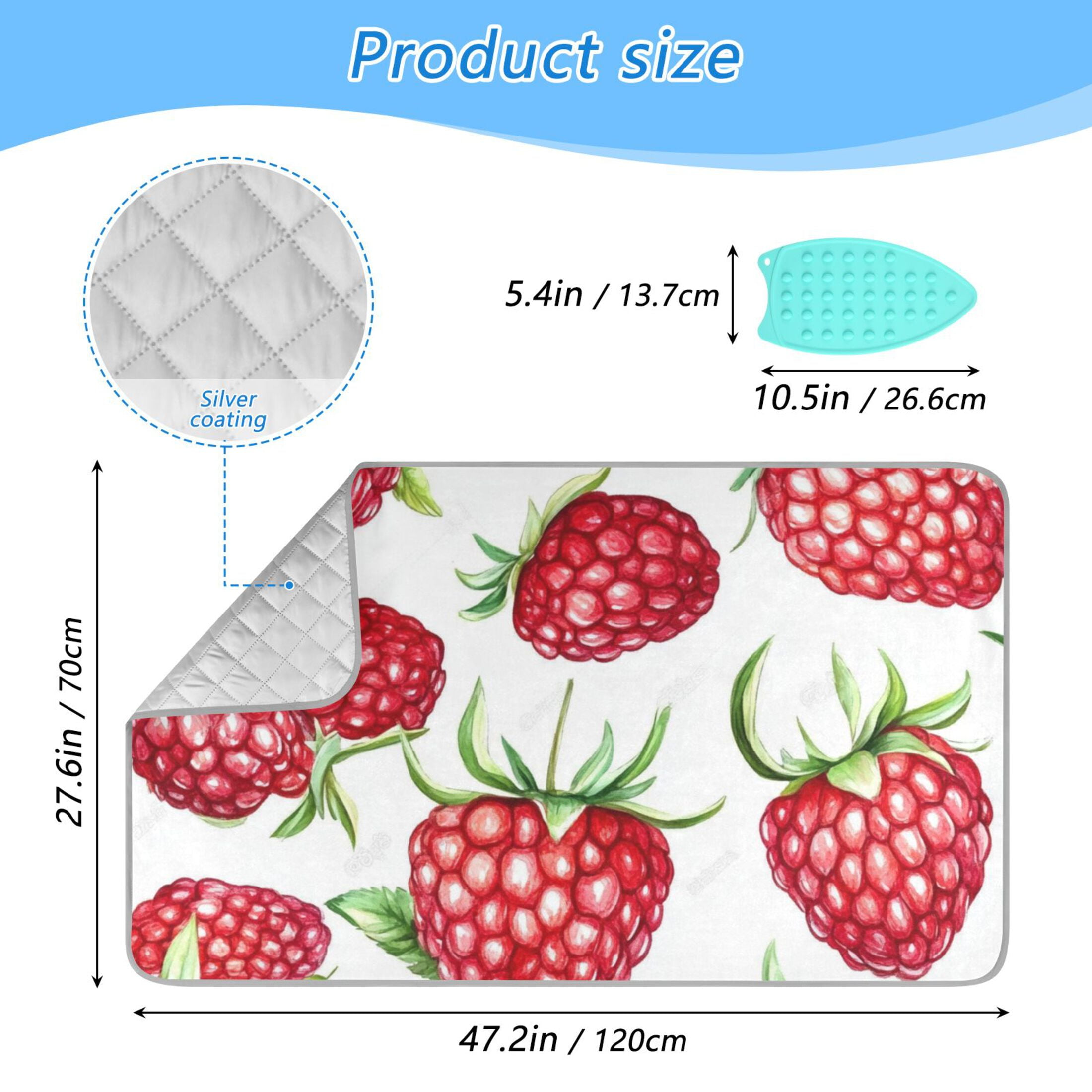 Cartoon Strawberry Pattern Ironing Mat Blanket for Table Top Travel Portable Ironing Board Pad 47.2x27.6 Inch