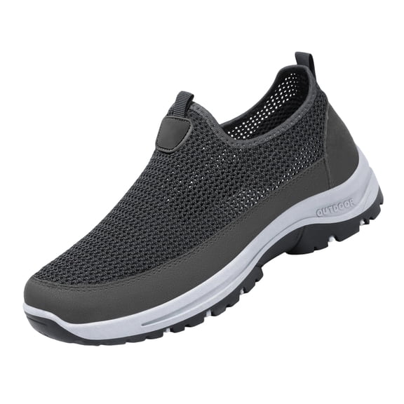 Domuza Mens Thick-Soled Mesh Breathable Casual Shoes Slip-On Soft Sole Sports Shoes with Ortho Arch Support Anti-Slip Properties Suitable Gray 9.5 (EU-44)